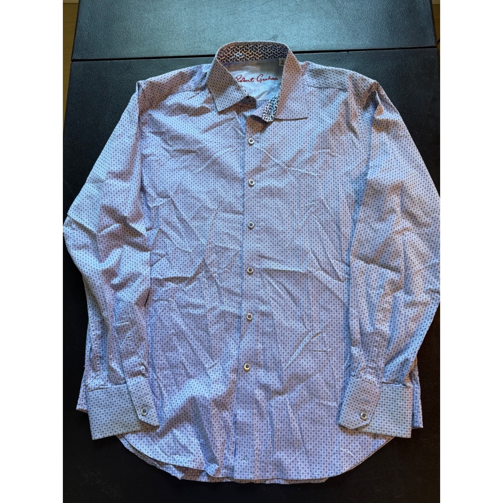 Robert Graham Mens Classic Fit Blue Purple Geometric Cotton Button Down Shirt M